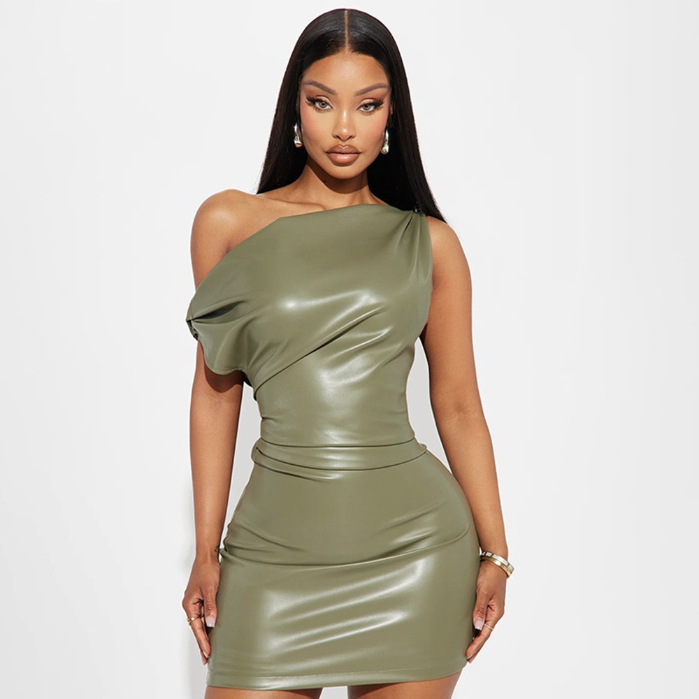 Summer New Fashion Strapless PU Bodycon Pleated Sexy Mini Dress Party Club  Outfit for Women Casual Dress| Alibaba.com