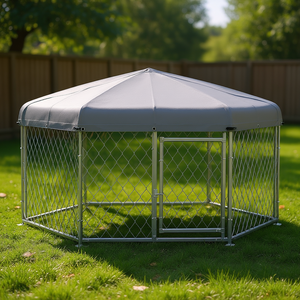 Enclos pour chien extérieur, enclos hexagonal pour chien, 6,9 x 6,1 x 4,9 pieds, toit en métal imperméable, porte verrouillable pour chiens de taille moyenne - Product Image 2