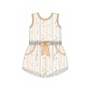 Combinaison sans manches pour bébé fille, motif rayures et fleurs orange, collection SR4120 CUSTOM, vente en gros pour enfants. - Product Image 2