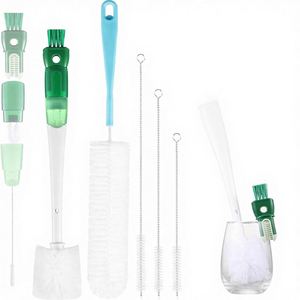 5 Pack 5-in-1 Plastic Bottle <b>Brush</b> Set 15" <b>Long</b> <b>Handle</b> Removable Nipple Detail <b>Brushes</b> for Water Bottles/Cups - Product Image 1