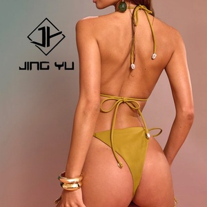 Conjunto de Traje de Baño de Poliéster Personalizado OEM de Alta Calidad para Mujer, Bikini con Tiras y Accesorios de Concha para Playa - Product Image 3