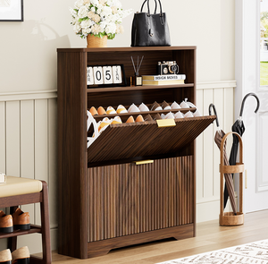 Solid Wood Modern <b>Shoe</b> Cabinet <b>Storage</b> Entryway Hidden <b>Shoes</b> 2 Flip Drawers Tall Free Standing <b>Shoe</b> Organizer <b>Rack</b> Foyer - Product Image 6
