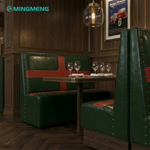 Vintage Industrial Booth Seating Green & Red Leather <b>Restaurant</b> Sofa Commercial Bar & Café Furniture <b>Set</b> - Product Image 2