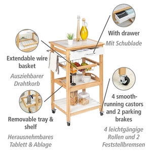 Chariot de service de cuisine en bambou personnalisé à 4 niveaux avec tiroir réglable, panier et plateau en fil amovible - Product Image 5