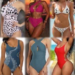 Conjunto de Bikini Sexy de Verano para Mujer, Traje de Baño de Dos Piezas de Poliéster, Top Halter con Cuello en V y Parte Inferior con Lazos Laterales - Product Image 5