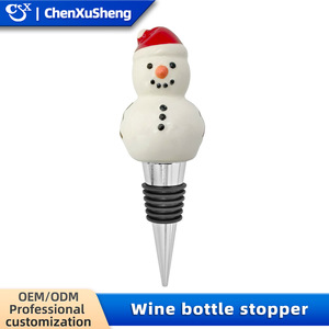 Ceramic Snowman Bottle Stopper Aluminum Alloy Wine Stopper Christmas Red Wine Champagne Stopper With Cork Base - Product Image 4