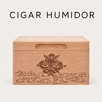 Humidor de Luxe en Bois Naturel Chaleureux Fait Main, Anti-Humidité, avec Motif Dragon Gravé au Laser, Couvercle à Tirer, Rangement de Bureau