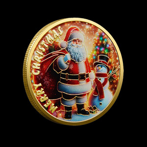 Feliz Navidad Moneda conmemorativa Regalo Chapado en oro Santa y muñeco de nieve Material de metal - Product Image 4
