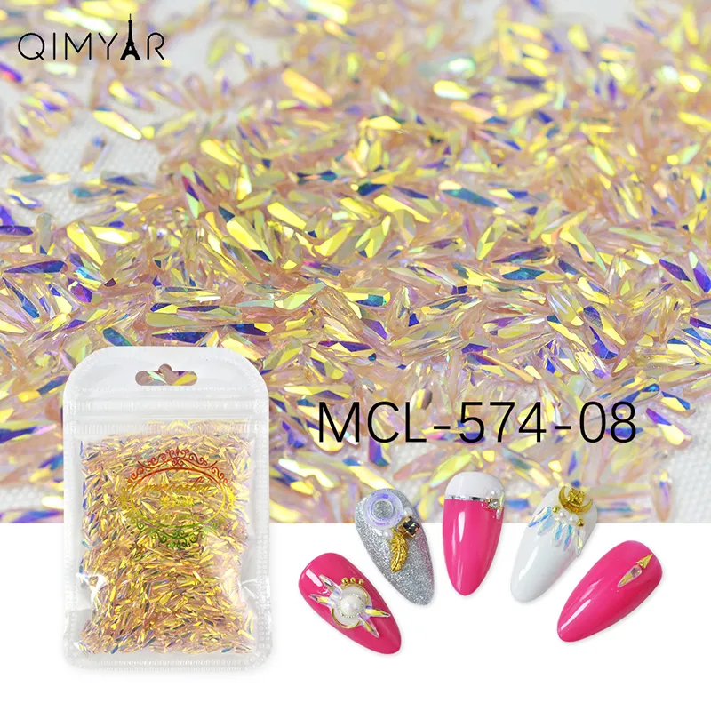 Adhesivo 3d para uñas AB, colorido, largo y en forma de gota de agua, esmalte de cristal de diamante de lujo, accesorios para uñas de 2x6mm