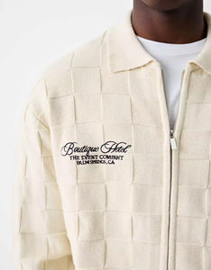 לוגו מותאם אישית שרוול ארוך כותנה zip-up קרדיגן רקום רקומים עבור סוודר - Product Image 3