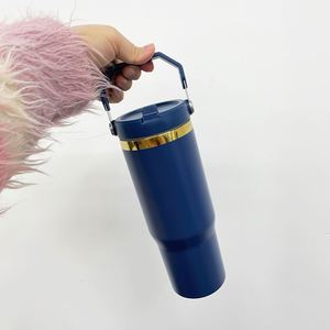 Gold Plated Underneath 30oz <b>Coffee</b> Travel Mugs Vacuum Insulated Powder Coated Water <b>Bottle</b> with Flip Straw - Product Image 4
