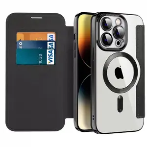 เคสโทรศัพท์มือถือมีช่องใส่การ์ดทรงกระเป๋าสตางค์หนัง PU สุดหรู,สำหรับ iPhone 14 13 12 Pro Max พร้อมฝาปิด MagSafe