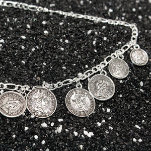 Europe America Tassel Flower Plate Pendant Necklace Punk Personality Metal Cross Chain Gold <strong>Yound</strong> Round Coin Charms Necklace - Product Image 3