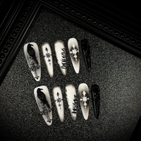 Faux ongles personnalisables faits à la main à coller Halloween 3D Corbeau Gothique Réutilisables Stiletto