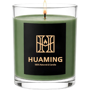 Bougie parfumée à la cire de soja HUAMING, étiquette privée, pot en verre transparent, mèche en coton, autocollant personnalisé avec logo doré, aromathérapie, parfum d'ambiance pour la maison - Product Image 1