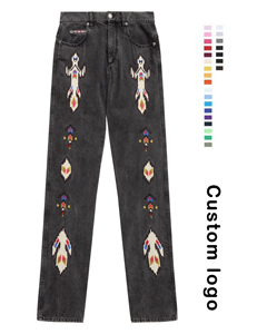 YKMOZI Logo personnalisé imprimé délavé délavé hommes Denim jean pantalon strass goujons hommes jean pierre précieuse clouté bleu jean - Product Image 1