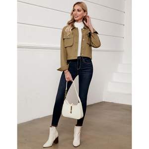 2025 veste en jean courte légère pour femmes veste de camionneur surdimensionnée avec poche Cargo à la mode grande taille mode - Product Image 6