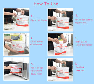 Sacs de stérilisation en plastique réutilisables pour la désinfection par micro-ondes Sac à vapeur résistant à la chaleur pour le voyage du tire-lait - Product Image 4