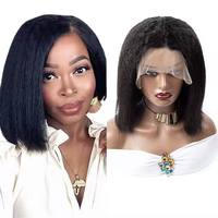 Perruque Bob Lace Front 13x4 en Cheveux Remy Vietnamiens, Lisse Bleue, Densité 180%, Pré-épilée, Bonnet Petit Format pour Femmes Noires