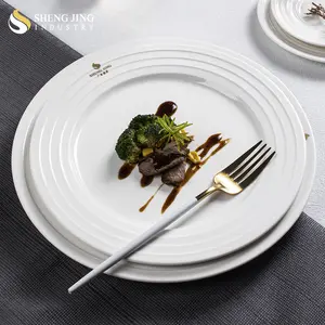 Shengjing Line White Round Ceramic Custom Logo Restaurant Hotel Plates Porcelain Dishes For Catering