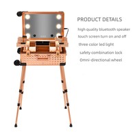Chine usine bas quantité minimale de commande facile à transporter interrupteur tactile portable lumière led maquillage boîtier en aluminium avec roue