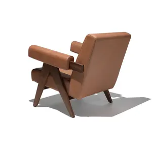 皮埃尔木框真皮扶手椅现代设计师单人沙发
