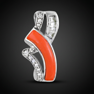 Art Palace Elegante y Sofisticado Colgante de Plata con Gema de Coral CZ, Patrón Personalizable, Aleación Plateada con Pedrería, Moda Infantil para Fiestas - Product Image 2