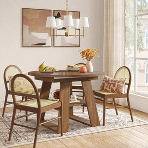 Table à manger ronde extensible SENYU pour 4 à 8 personnes, table à manger ovale moderne pour cuisine avec feuilles amovibles, gain de place, base en bois - Product Image 4