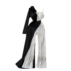Elegante <span class=keywords><strong>Mono</strong></span> Largo con Hombros Descubiertos, <span class=keywords><strong>Lentejuelas</strong></span> y Parches, de Manga Larga y Pierna Ancha para Mujer, Ideal para Fiestas y Eventos Nocturnos - Product Image 5