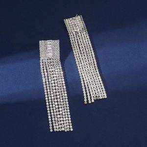 European American Fashion Drop Earrings Exaggerated Claw Chain Naked Diamond Zircon Long Tassel Full Diamonds <b>Dress</b> Temperament - Product Image 6