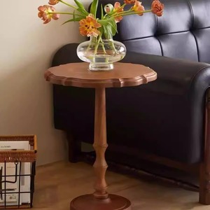 Table basse rétro française en bois massif à double niveau de rangement, style pétale, pour salon et usage domestique, nouveau style 2026 - Product Image 2