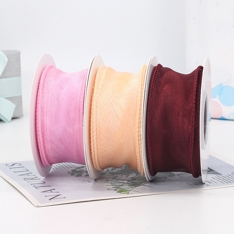 4 Cm*10 Yards Solid Floral Multi-Color Pearl Yarn Ribbon Mermaid Lace Ribbon Birthday Cake Packaging Snow Gauze Made Polyester