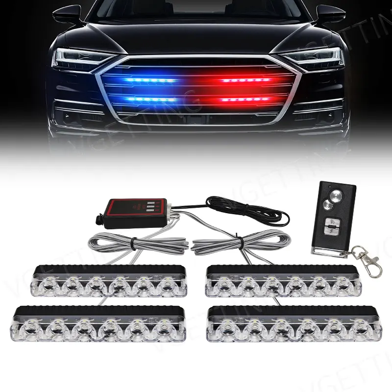 Nieuwe Mode 4X6 Auto Led Grid Stroboscooplicht Nood Afstandsbediening Draadloze Bediening Grill Signaal Knipperende Baken Ambulance Lampen