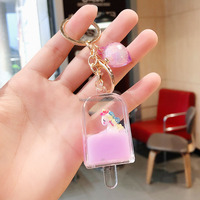 Porte-clés liquide en acrylique personnalisé, motif dessin animé, bouteille flottante carrée en cristal