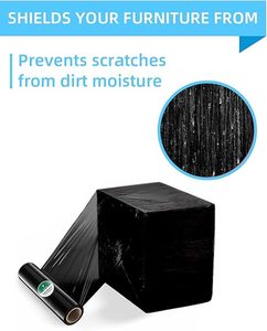 Black <b>Plastic</b> Stretch <b>Wrap</b> Film, 9 Inch 1000 Ft 80 Gauge Industrial Mini Packing <b>Wrap</b>, Heavy Duty Shrink <b>Wrap</b> for Moving - Product Image 4