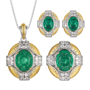 Parures de bijoux vintage en cuivre écologiques, hypoallergéniques, haut de gamme, avec zircon cubique émeraude 10*12-6*8mm, ensemble assorti de qualité supérieure - Product Image 1