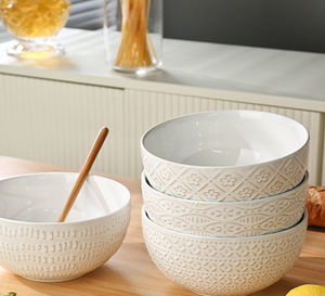 High-End 4-Piece Embossed Porcelain Bowl <b>Set</b> <b>6</b>-Inch 7-Inch Underglaze Colored Soup Bowls Eco-Friendly <b>for</b> Style Home - Product Image 3