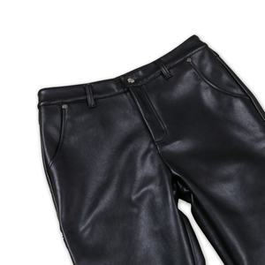 Pantalones de Cuero con Bolsillos Acampanados y Cremallera Negros Sólidos de Diseñador Personalizado TOPSHOW para Hombre - Product Image 2