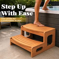 Échelle de piscine robuste en bois, marches en bois pour spa et escalier multifonction à 2 marches pour spa, piscine