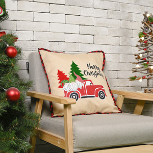 DAMAI Christmas Pillow Cover 48x48cm <b>Red</b> Truck Tree Design Home <b>Sofa</b> Decorative Cushion Cover Holiday Decoration - Product Image 1