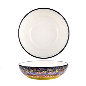 Grand bol à riz en céramique écologique, peint à la main sous glaçure, style bohème minimaliste, 10 pouces - Product Image 6