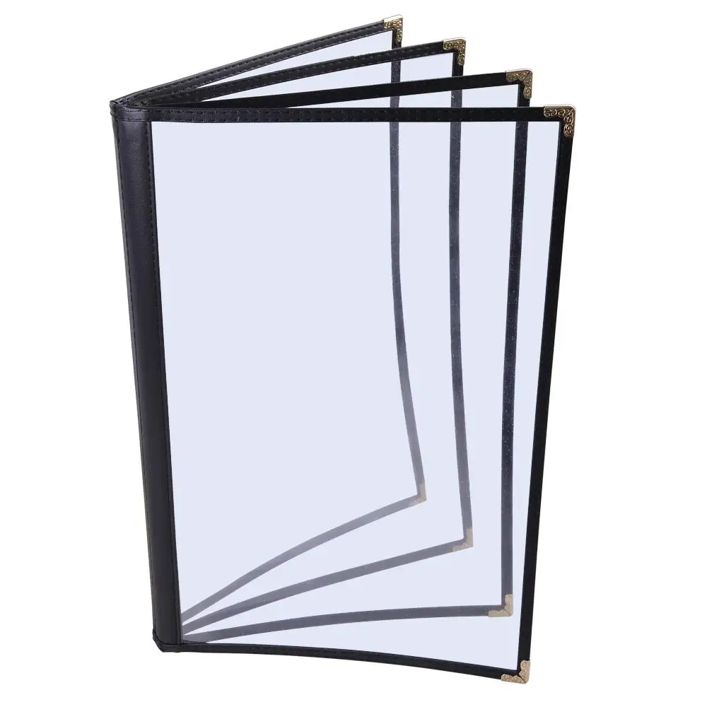 Menu Set/4 Pages And 8 Views With Artificial Leather Decoration And Decorative Corners Transparent Restaurant Menu Cover Book