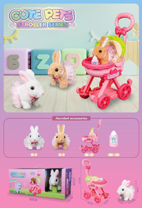 Thú Cưng Dễ Thương Thỏ Điện Điện Tử Nhồi Bông & Sang Trọng Đồ Chơi Khác Động Vật Thỏ B/O Giả Vờ Chơi Đồ Chơi Xe Đẩy - Product Image 2