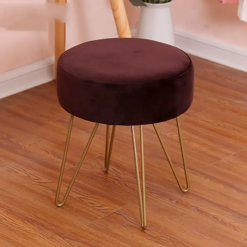 Petit tabouret rond en velours pas cher, chaise moderne en velours, hôtel, bout de lit, ottoman, chaises de salle à manger en velours, chaise à base métallique