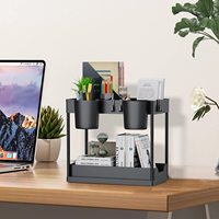 Promotion : Étagère de rangement coulissante à 2 niveaux en plastique pour cuisine, avec crochets pour suspendre des tasses sous l'évier