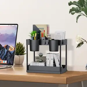 Hot bán 2 Tier trượt phòng tắm Organizer lưu trữ Kệ cho nhà bếp dưới bồn rửa tủ Organizer với Hooks treo cup