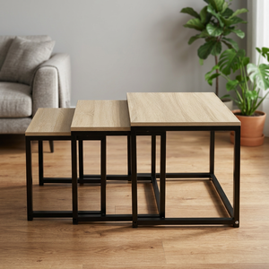 Customized Portable Wooden C-Shaped <b>Nesting</b> Coffee <b>Table</b> Set Iron Frame Modern Design Durable Eco-Friendly Storage Solution - Product Image 3