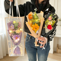 Bouquet de fleurs préservées faites à la main, fleurs au crochet créatives, fleurs tricotées finies, 35 cm, décoration pour la Saint-Valentin, cadeau respectueux de l'environnement
