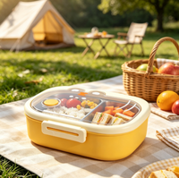 Boîte à lunch mignonne pour enfants, 2 compartiments, récipient alimentaire en acier inoxydable 304, étanche avec trou d'aération pour étudiants, camping en plein air