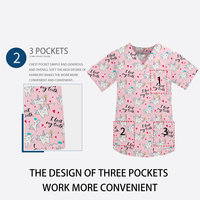Blouses de travail unisexes en coton à manches courtes pour femmes et hommes, à motif dessin animé, col en V, pour la chirurgie, le spa, la dentisterie, la médecine vétérinaire et les uniformes chirurgicaux